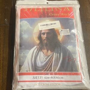Amazon Religious Jesus Cross Stitch Kit with Blue, White, Tan and Brown